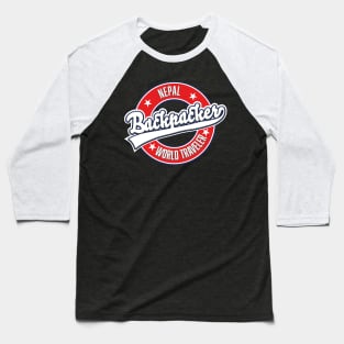 Nepal backpacker world traveler retro logo. Baseball T-Shirt